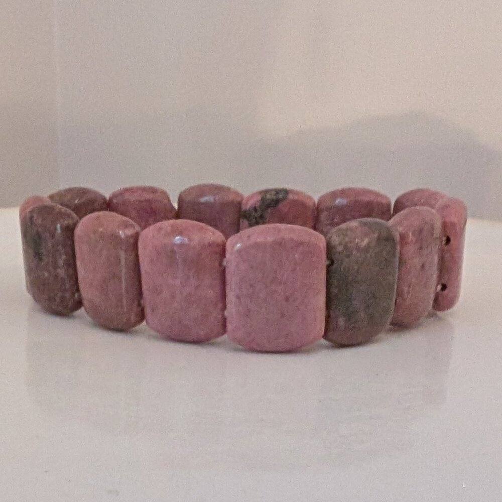 Natural Rhodonite Stone Wide Chunky bracelet